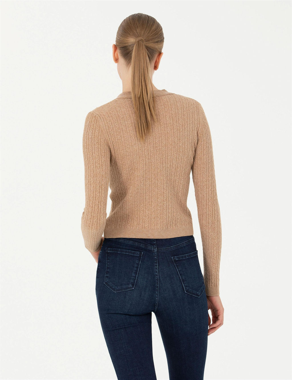 Бежевый свитер с v-образным вырезом Ex Slim Fit