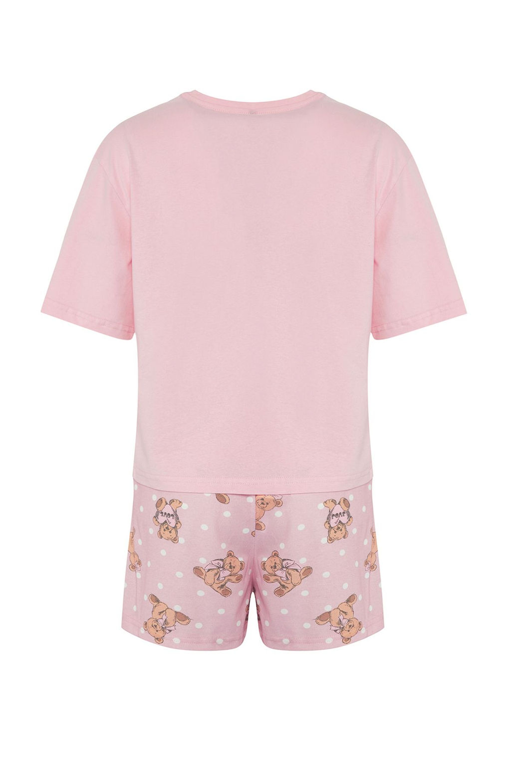 Trendyolmilla Pembe %100 Pamuklu Ay?c?kl? ve Puantiyeli Uyku Bantl? Sortlu Orme Pijama Tak?m? THMSS25PT00096  фото 7