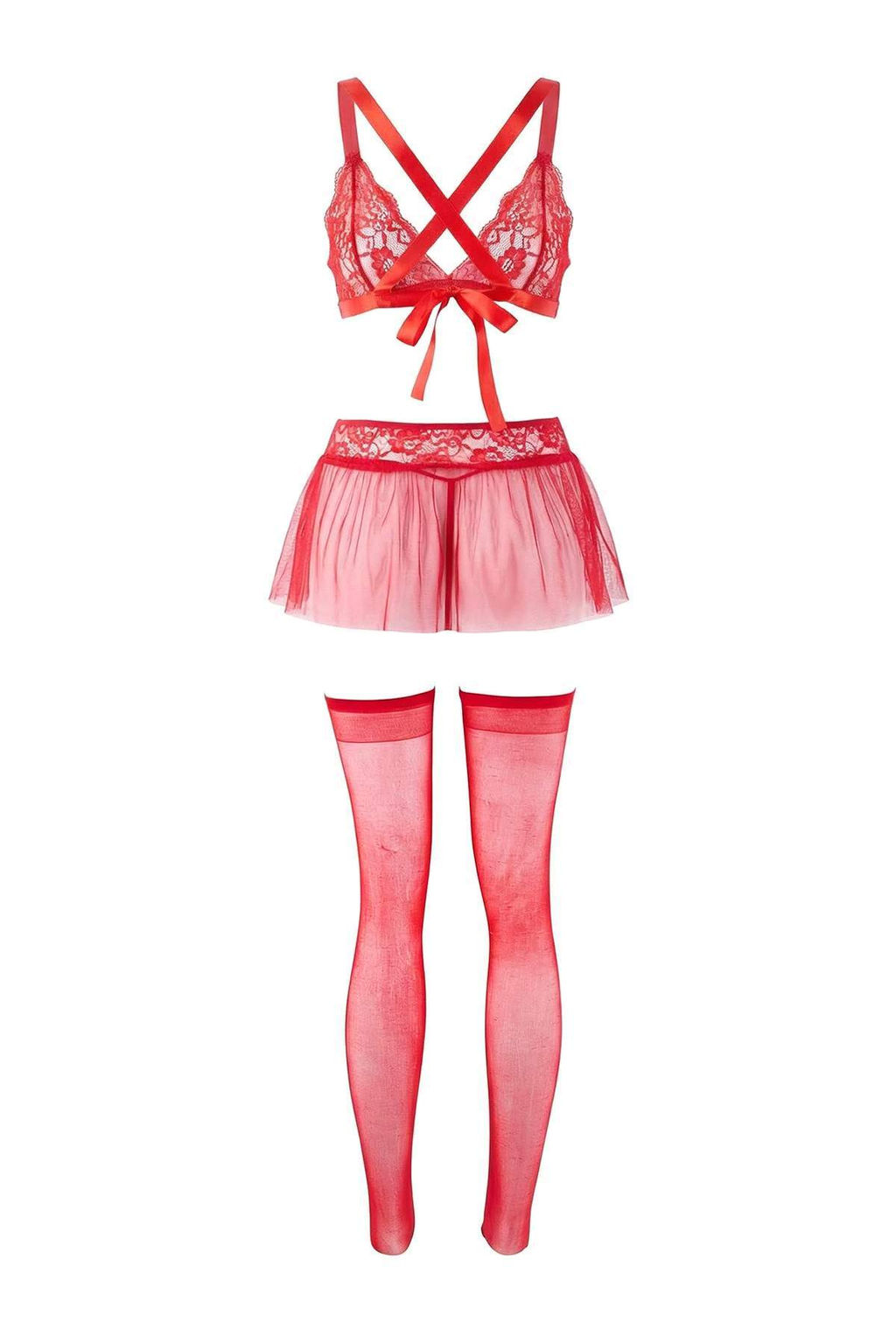 K?rm?z? 4lu Y?lbas? Temal? Dantel Kurdele/Fiyonk/Baglamal? Corapl? Ic Camas?r? Tak?m? THMAW26CC00034