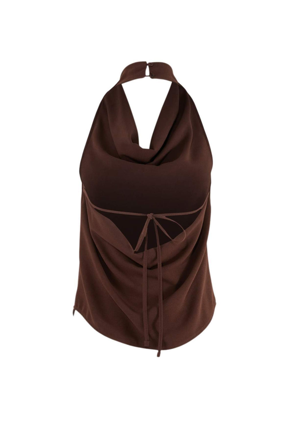 Kahverengi Degaje Yaka S?rt Dekolteli Dokuma Krep Bluz TWOSS26BZ00408