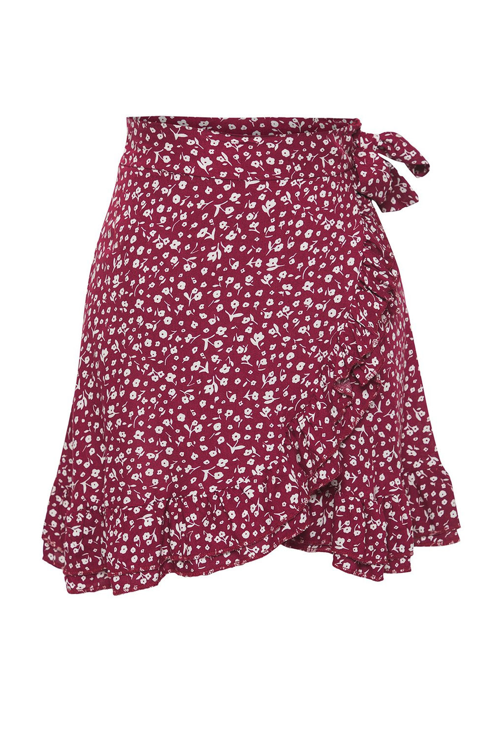 Trendyolmilla Bordo Cicekli Kruvaze Viskon Yazl?k Mini Etek TWOSS25ET00186 фото 5