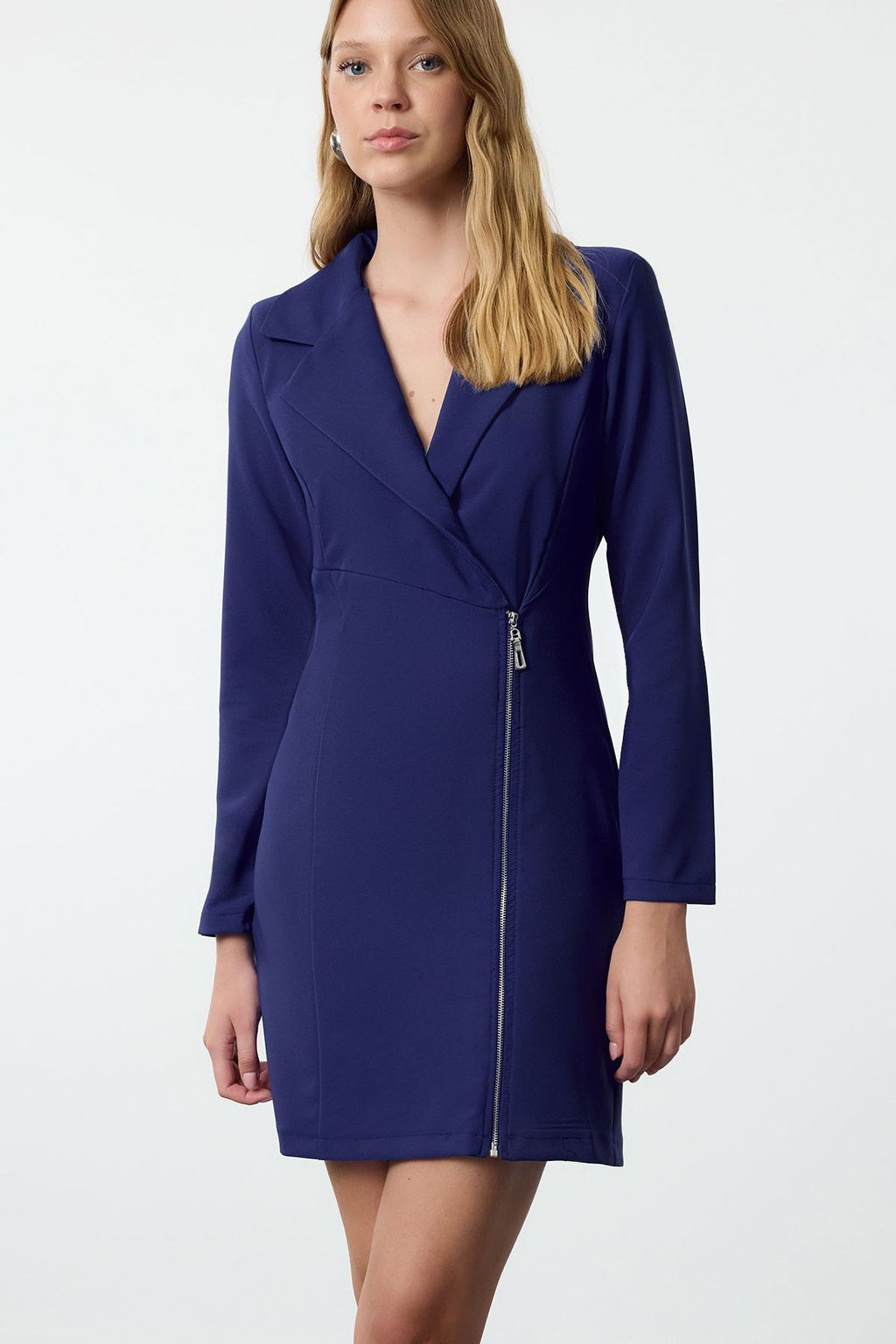 Saks Ceket Yaka Fermuar Detayl? Dokuma Elbise TWOAW24EL00292