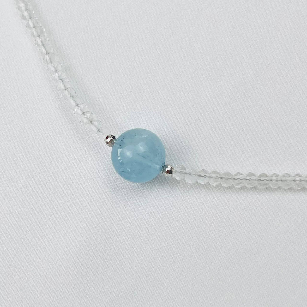 Колье "Небесная Гармония" из Горного Хрусталя и Аквамарина 38 см +