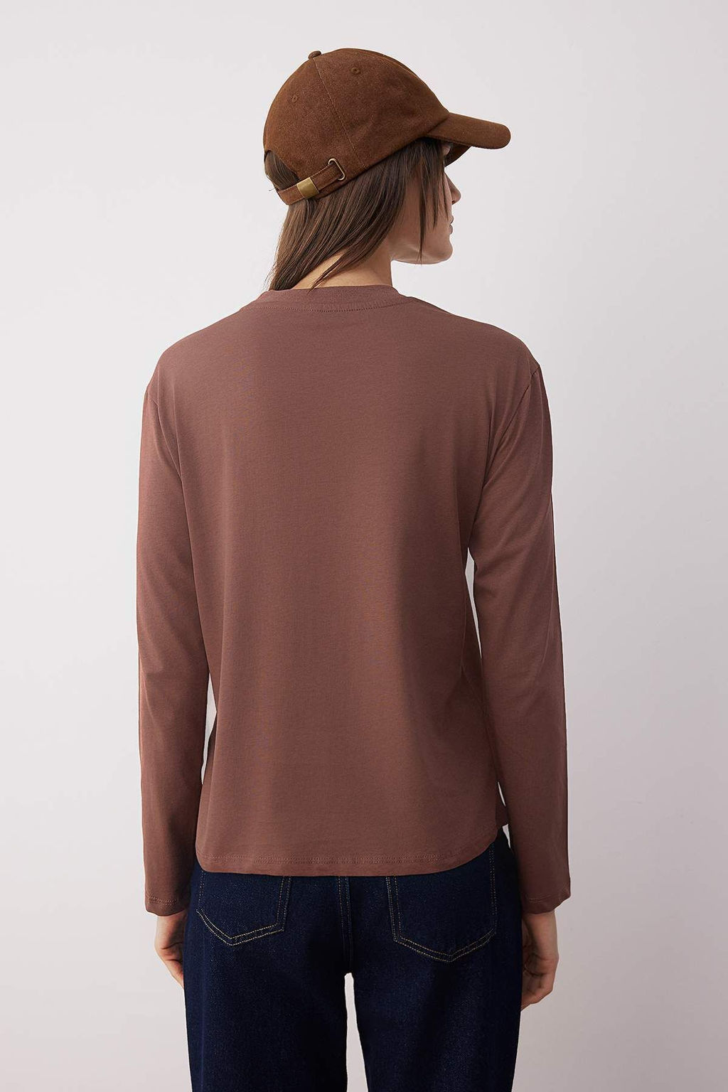 Kahverengi-Bej 2li Paket %100 Pamuk Regular Kal?p Uzun Kollu Dik Yaka Orme T-Shirt TWOAW26TS00006 - Trendyolmilla фото 7