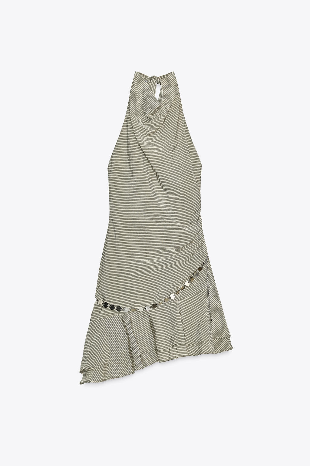 STRIPED HALTER NECK SHORT DRESS WITH BELT - Zara фото 18