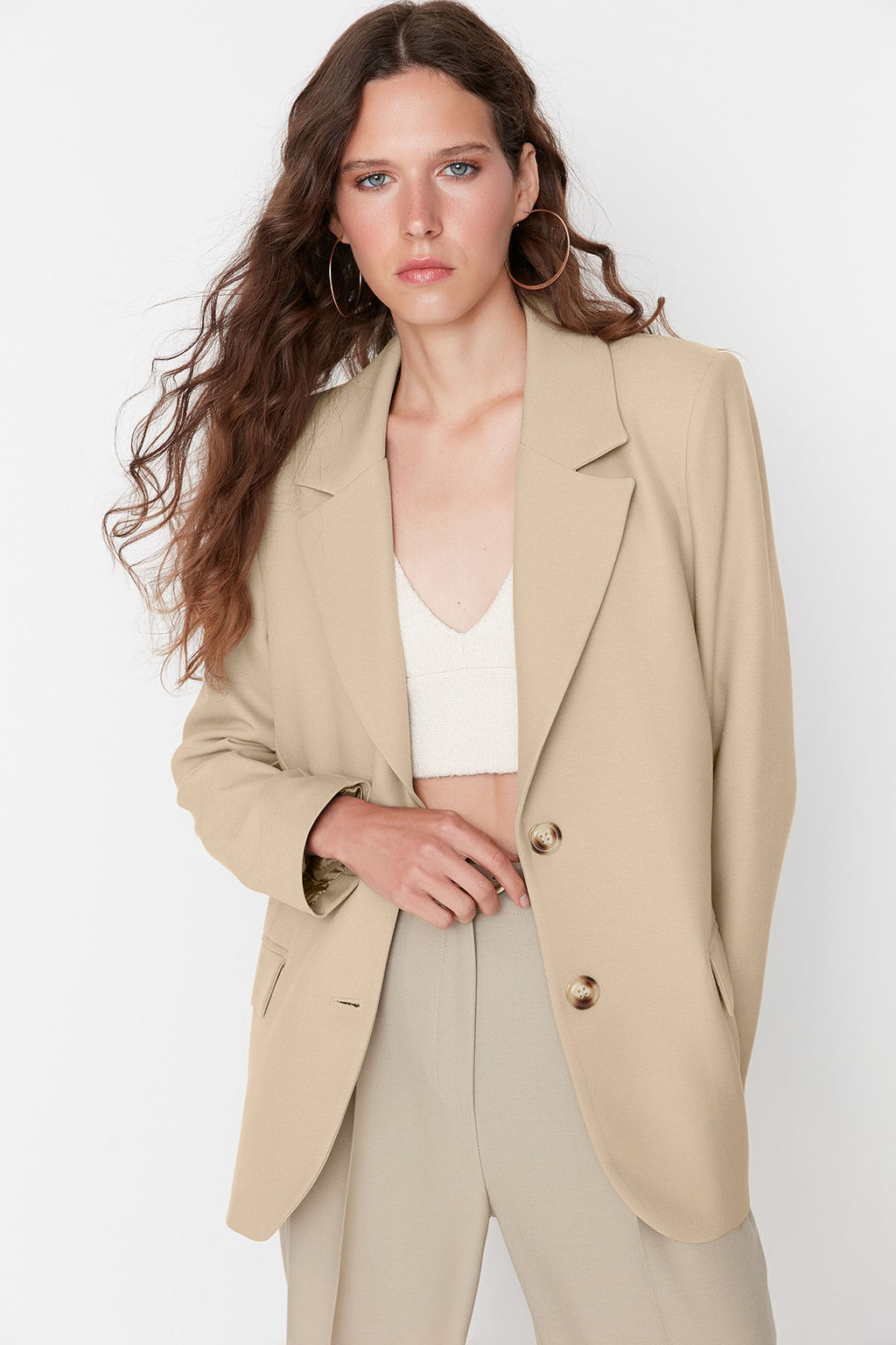 Limited Edition Vizon Regular Astarl? Dokuma Blazer Ceket TWOAW23BC00132