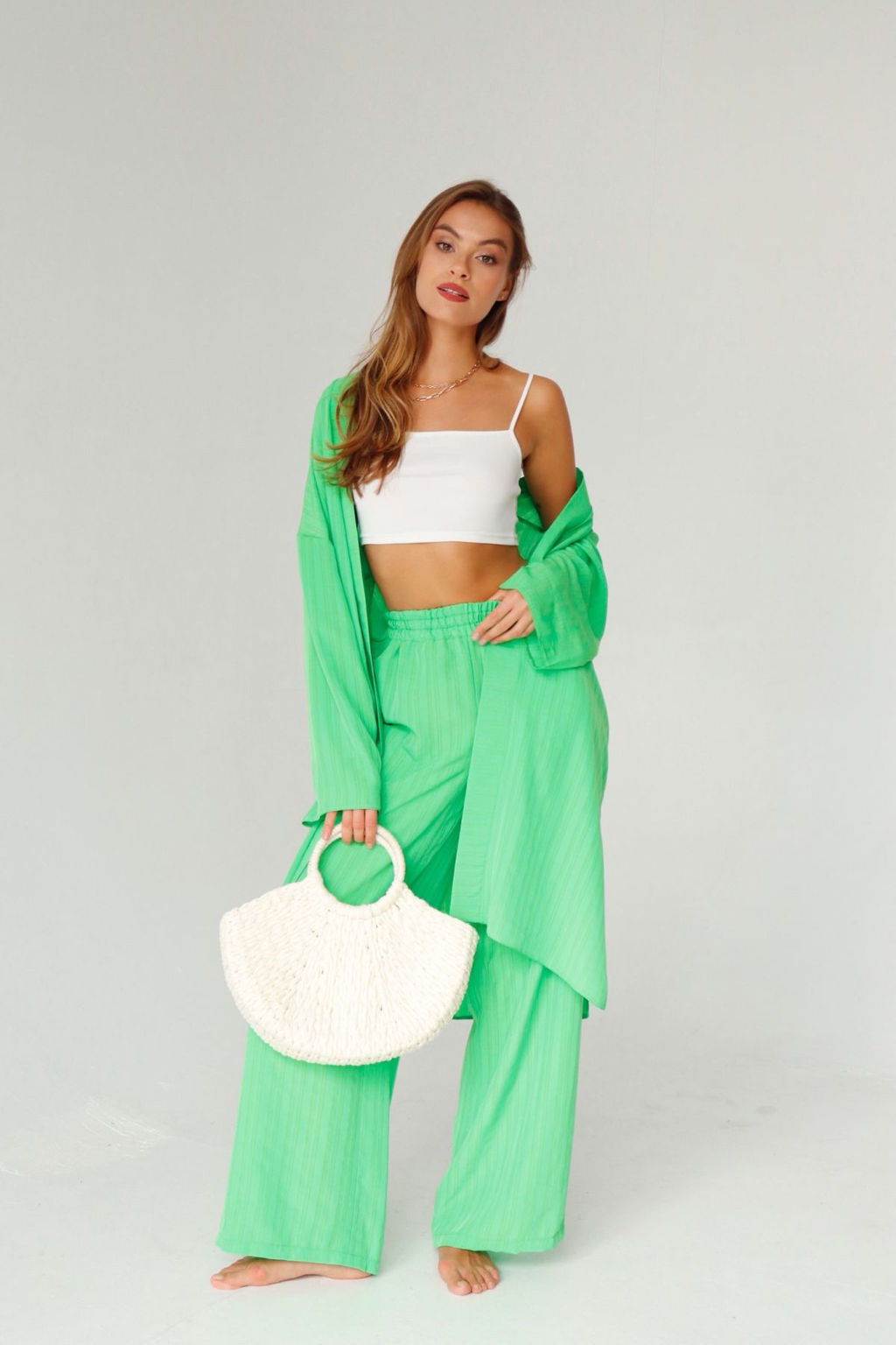 9389 Костюм из кимоно и брюк-палаццо салатовый - Martichelli фото 7