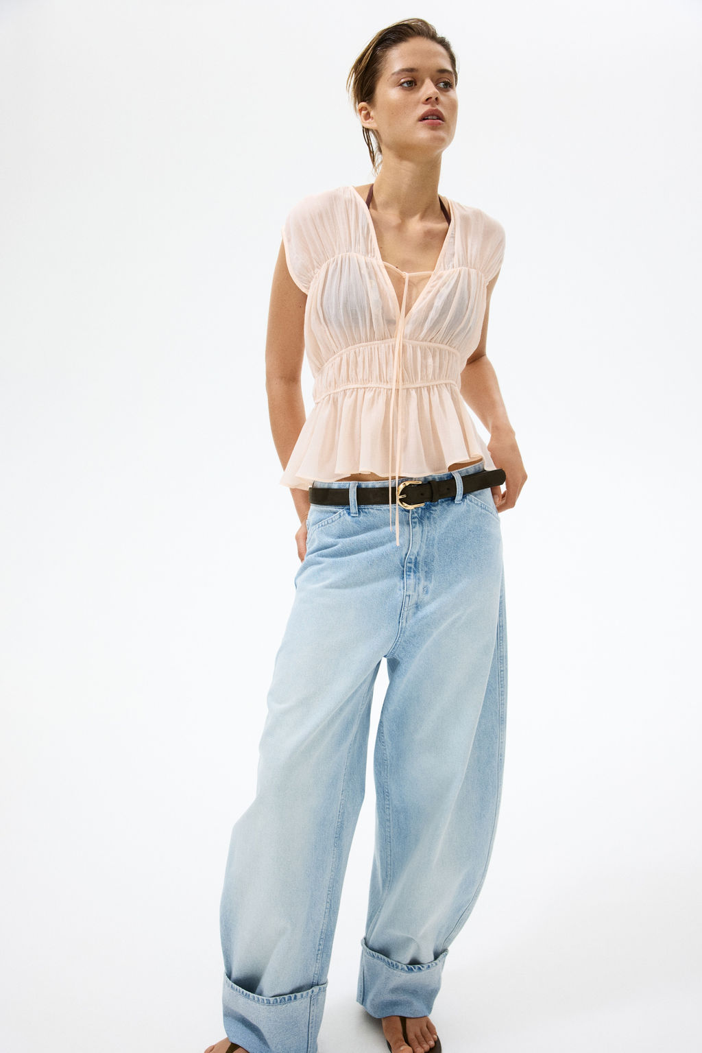 Blusa de algod?n con frunces - H&m фото 7