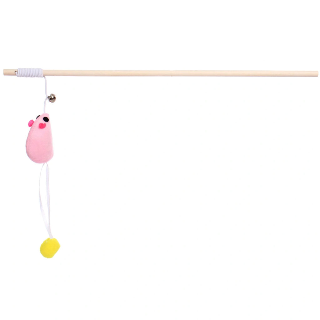 Цена за 6 шт. Игрушка - дразнилка на палочке "ЦапЦап", мышка с колокольчиком, цвет розовый, 40*70см ( пакет с подвесом)