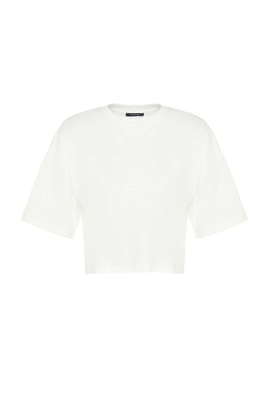 Premium Ekru Relaxed/Rahat Kal?p %100 Kal?n Pamuklu Crop Orme T-Shirt TWOSS23TS00038