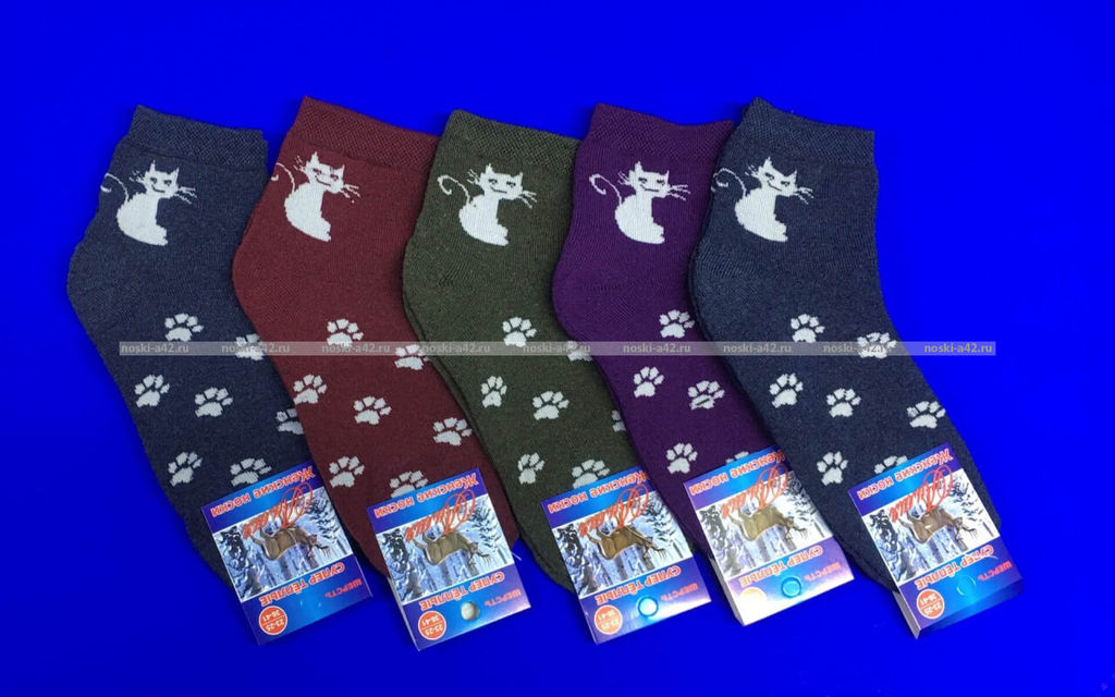 Цена за 10 пар. Лилия носки женские внутри махра со слабой резинкой Кошечки