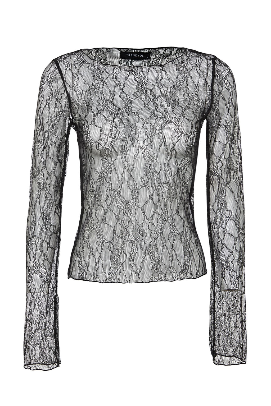 Siyah Regular Fit Kay?k Yaka Dantel Esnek Orme Bluz TWOSS23BZ00795