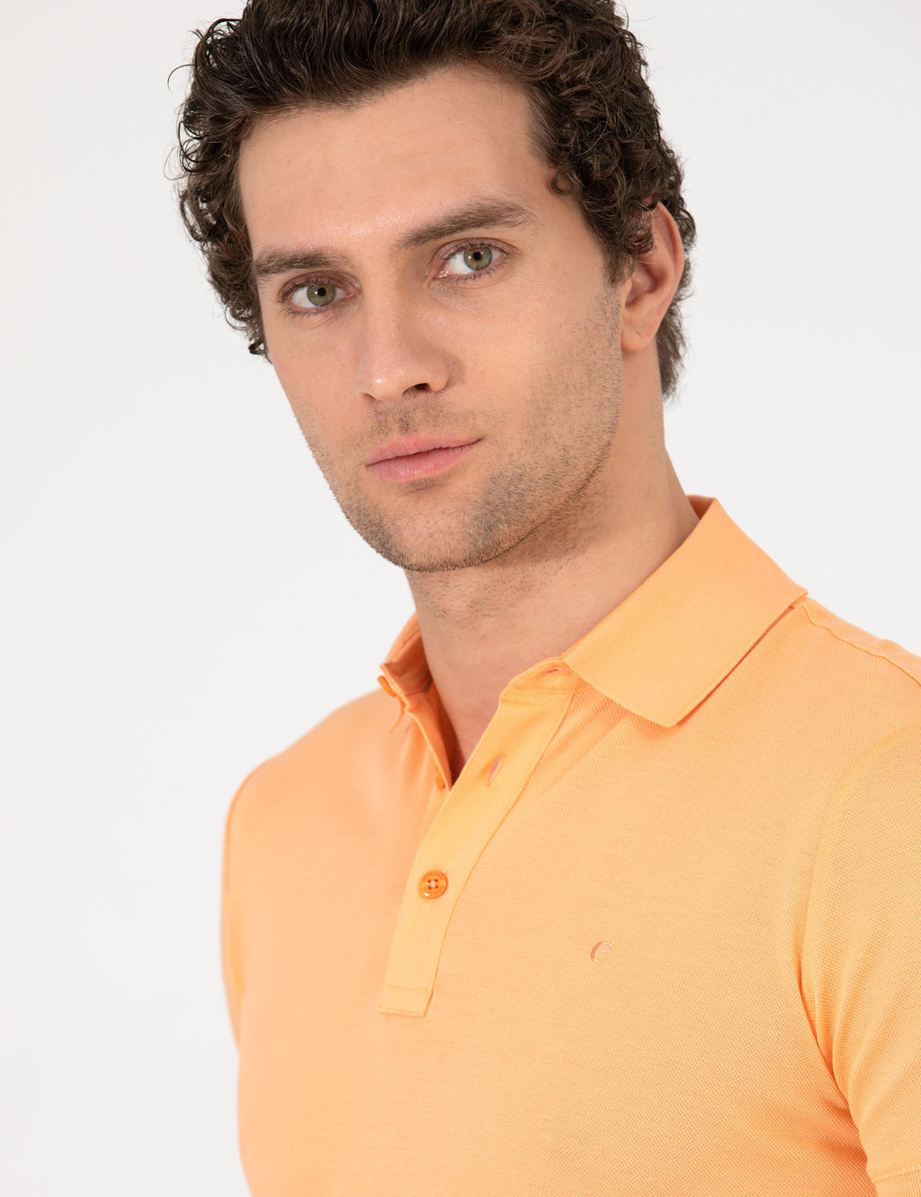 Turuncu Polo Yaka Slim Fit Basic Merserize T-shirt