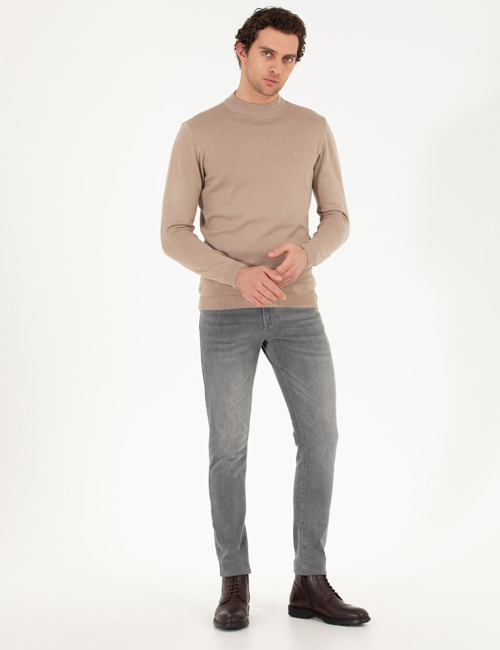 Базовый свитер стандартного кроя светло-коричневого цвета с водолазкой длиной в четверть - Cacharel фото 4