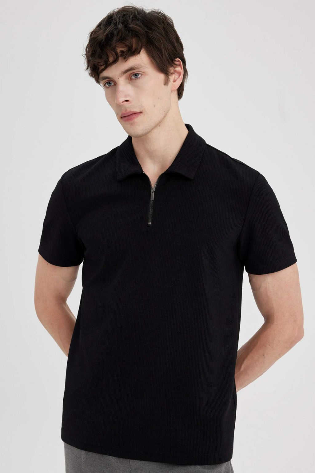 Regular Fit Fermuarl? K?sa Kollu Polo Tisort - Defacto фото 2