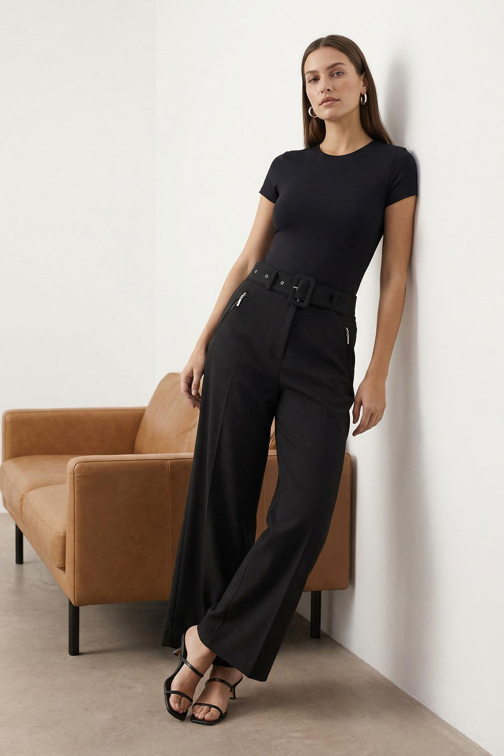 Siyah Kemerli Fermuar Cep Detayl? Wide Leg/Genis Paca Kumas Pantolon TWOAW26PL00050 - Trendyolmilla фото 5