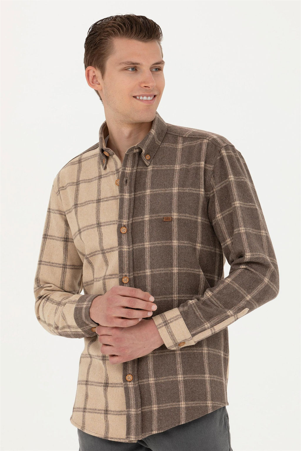 Мужская рубашка светло-хаки с длинным рукавом - U.s. polo assn фото 2