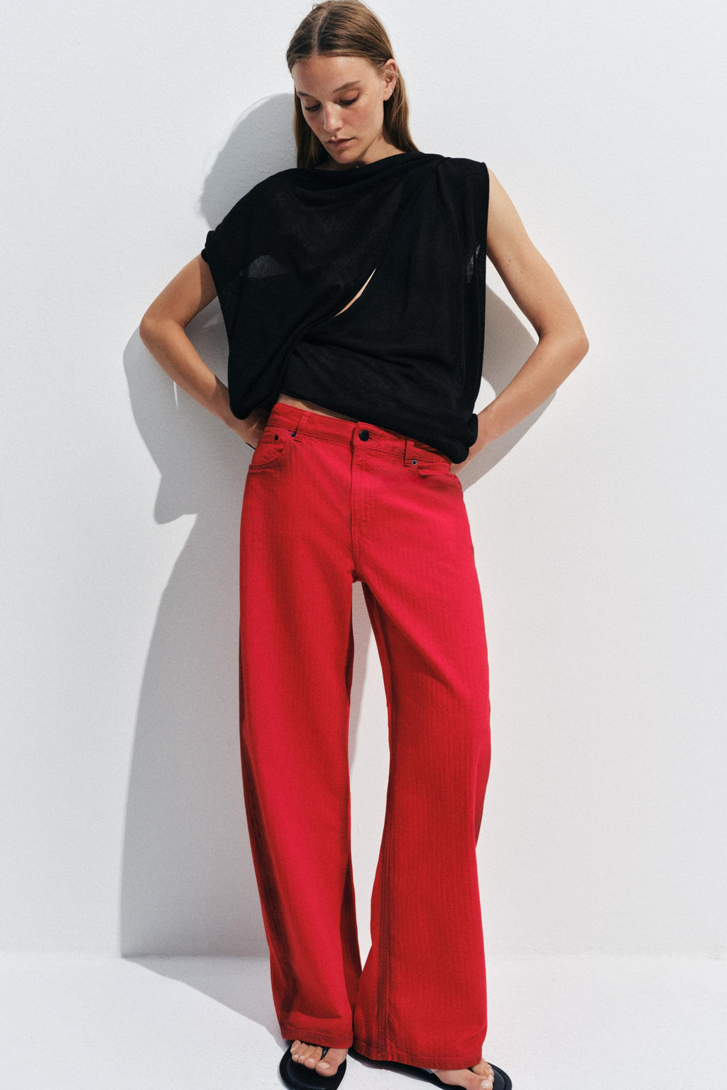 JEANS ZW COLLECTION WIDE LEG TIRO BAJO / Rojo - Zara фото 5