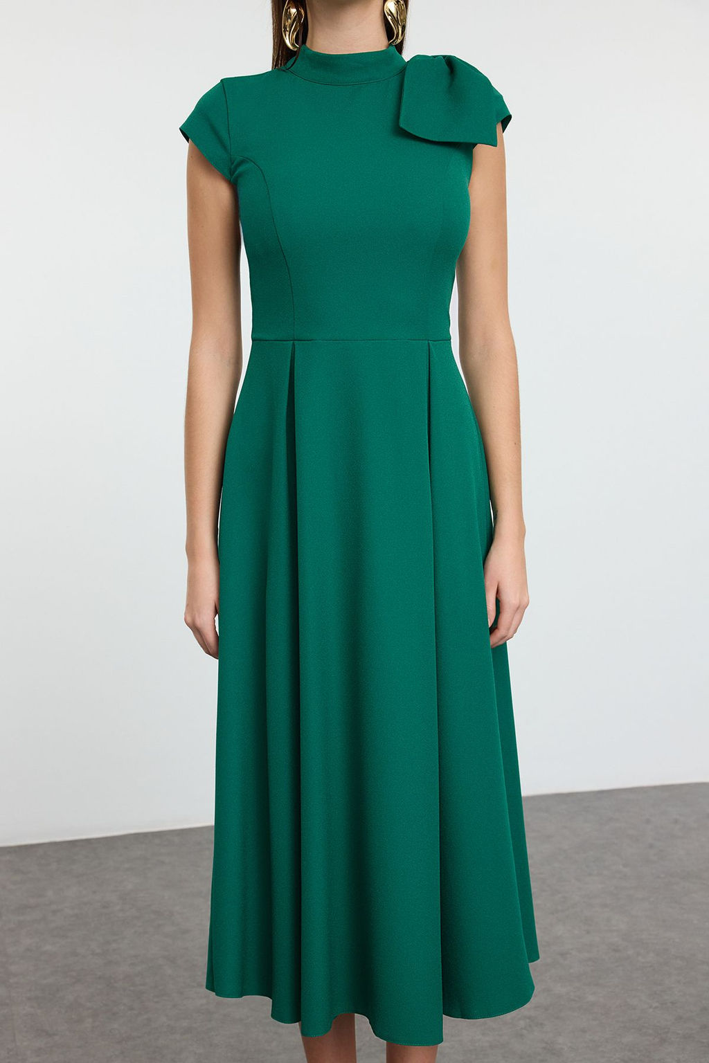 Yesil A-Kesim Piliseli Dokuma S?k Abiye Gece Mezuniyet Elbisesi TPRAW25EL00151