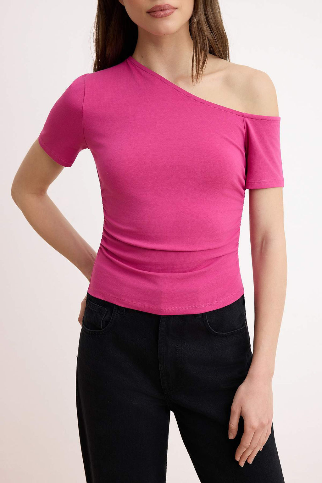 Trendyolmilla Siyah Buzgulu Asimetrik Yaka Esnek Orme Bluz TWOSS24BZ00073  фото 35