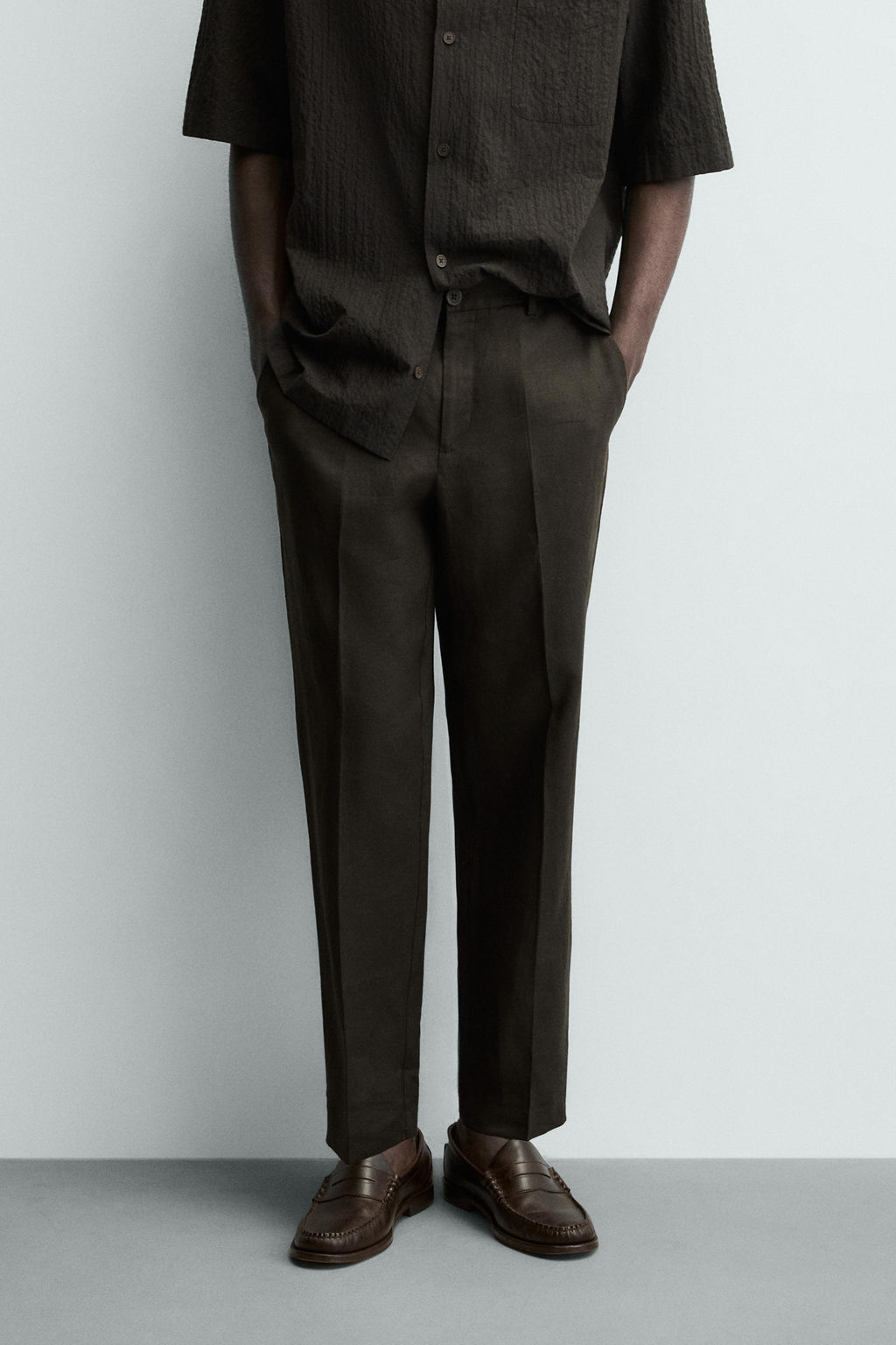 PANTAL?N REGULAR FIT 100% LINO / Marr?n - Zara фото 13