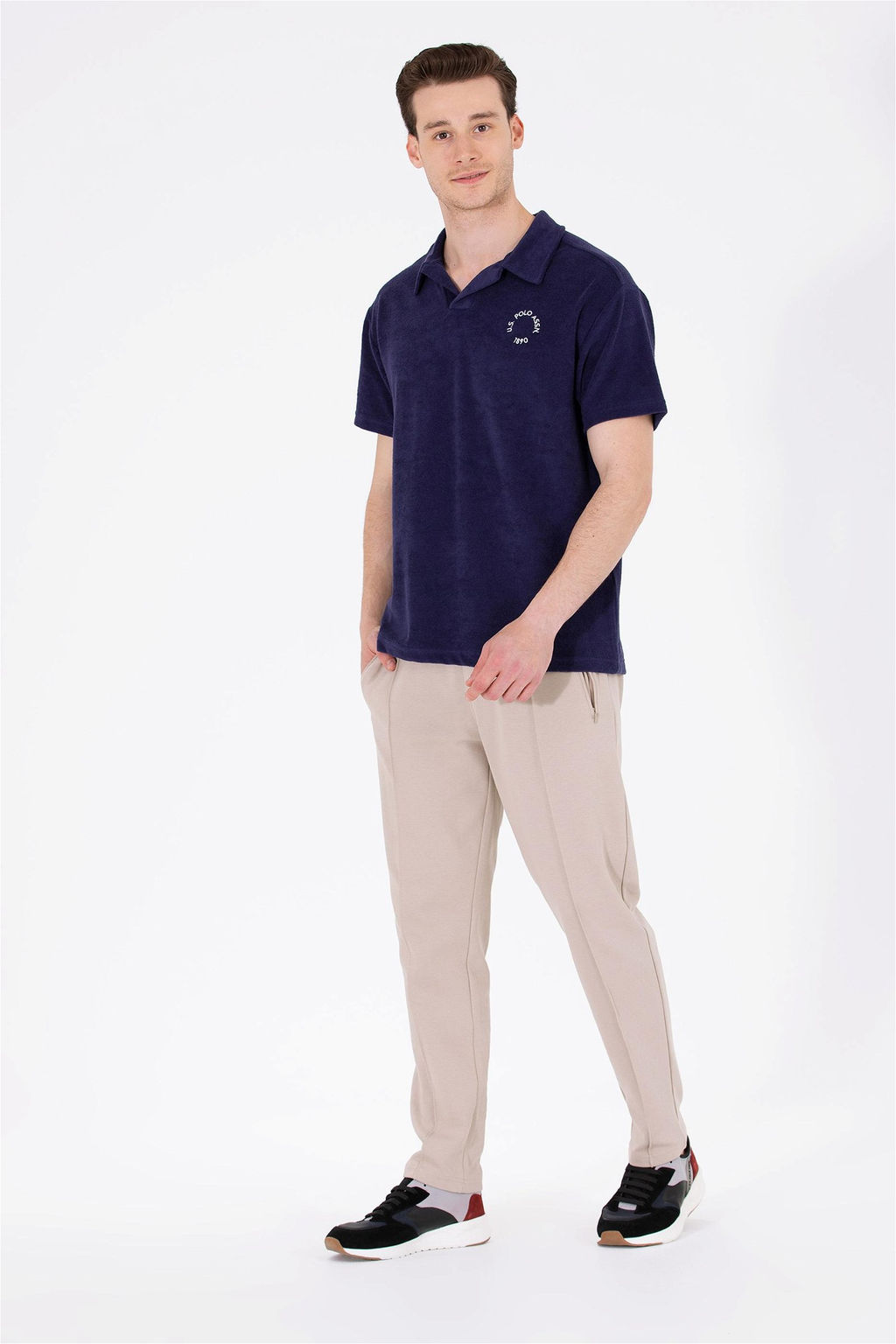 U. S. Polo Assn / Мужская темно-синяя комфортная футболка с воротником-поло - U.s. polo assn фото 4