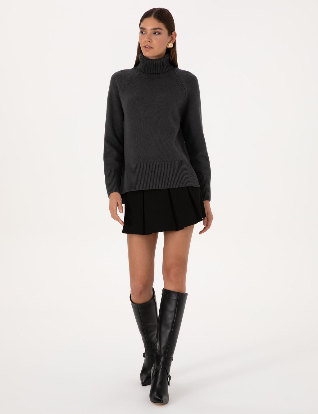 Antrasit Comfort Fit Y_n Kar___ml_ Bal_k__ Yaka Kazak - Pierre cardin фото 4