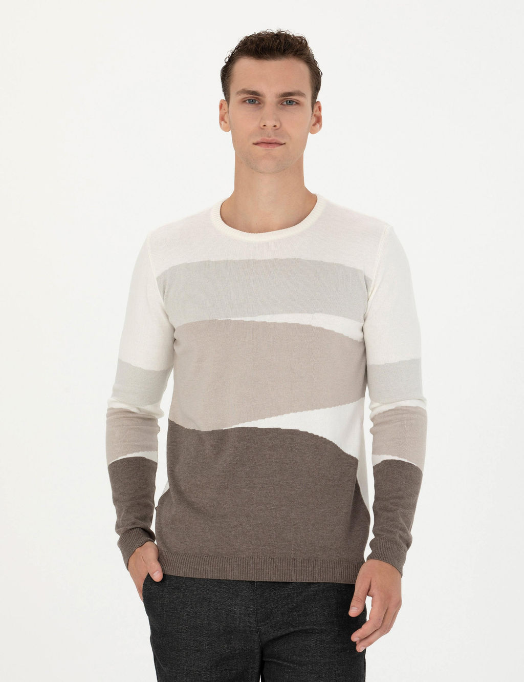 Ekru Slim Fit Bisiklet Yaka Triko Kazak - Pierre cardin фото 3