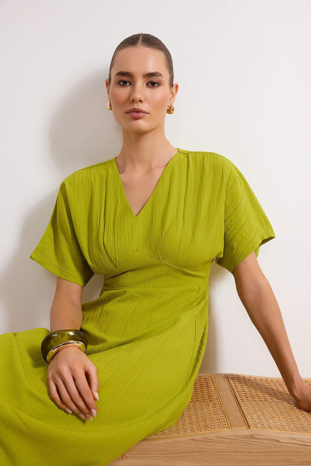 TRENDYOLMILLA Lacivert A Kesim Korsaj Detayl? V Yaka Maxi Dokuma Elbise TWOSS24EL00620  фото 24