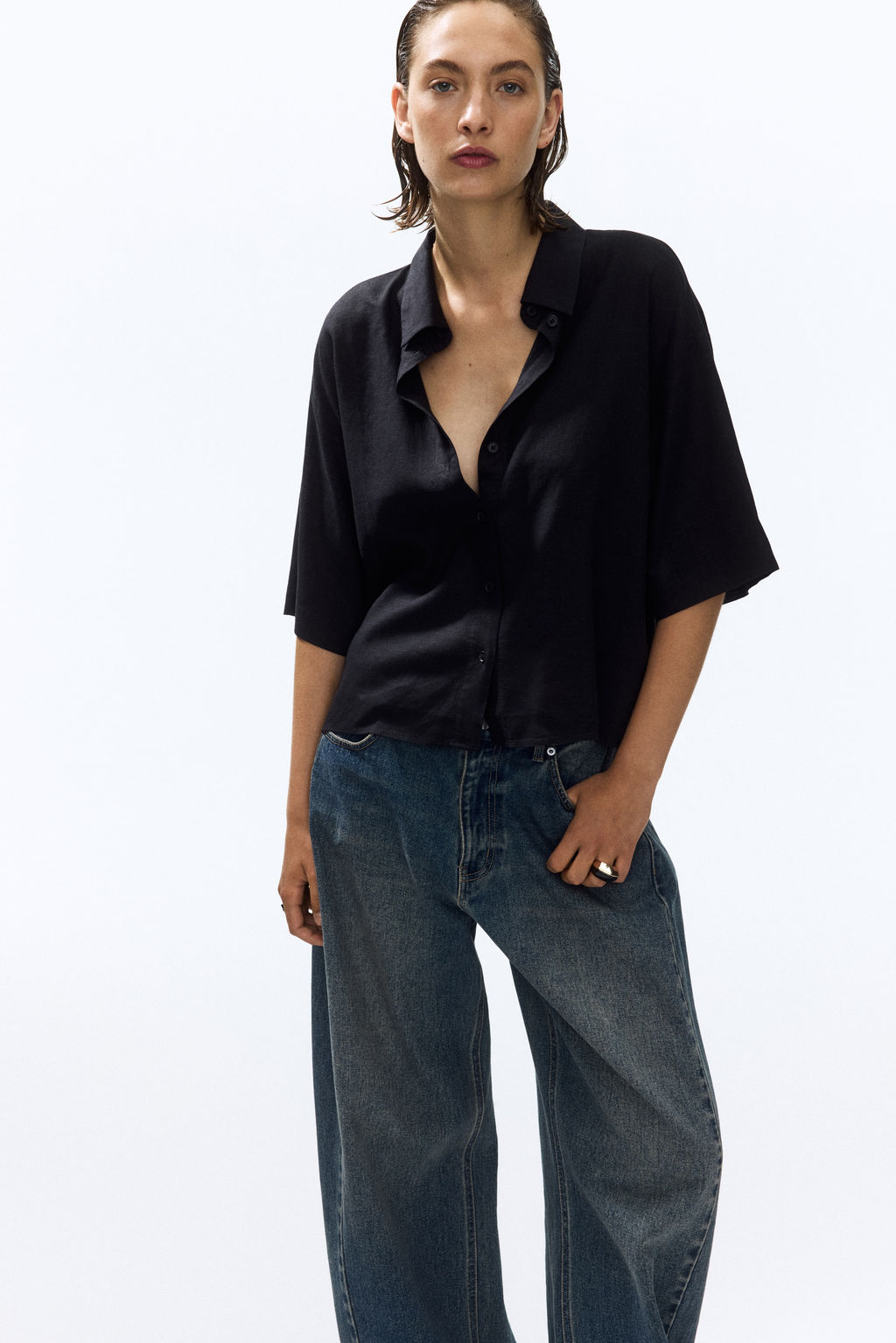 Camisa oversize en mezcla de lino - H&m фото 7