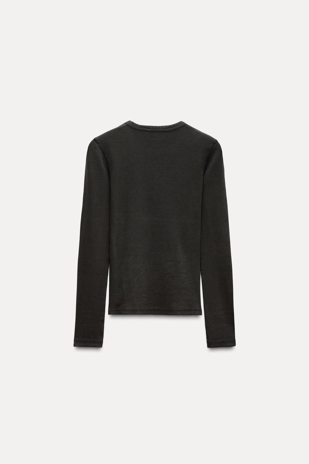 LONG SLEEVE WASHED EFFECT RIBBED T-SHIRT - Zara фото 12