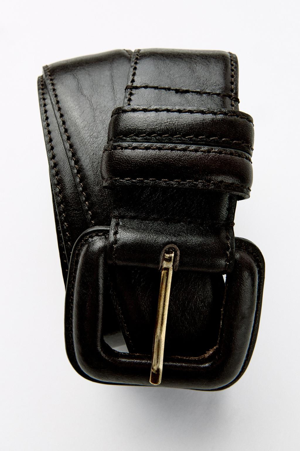 LEATHER BELT WITH SQUARE BUCKLE - Zara фото 5