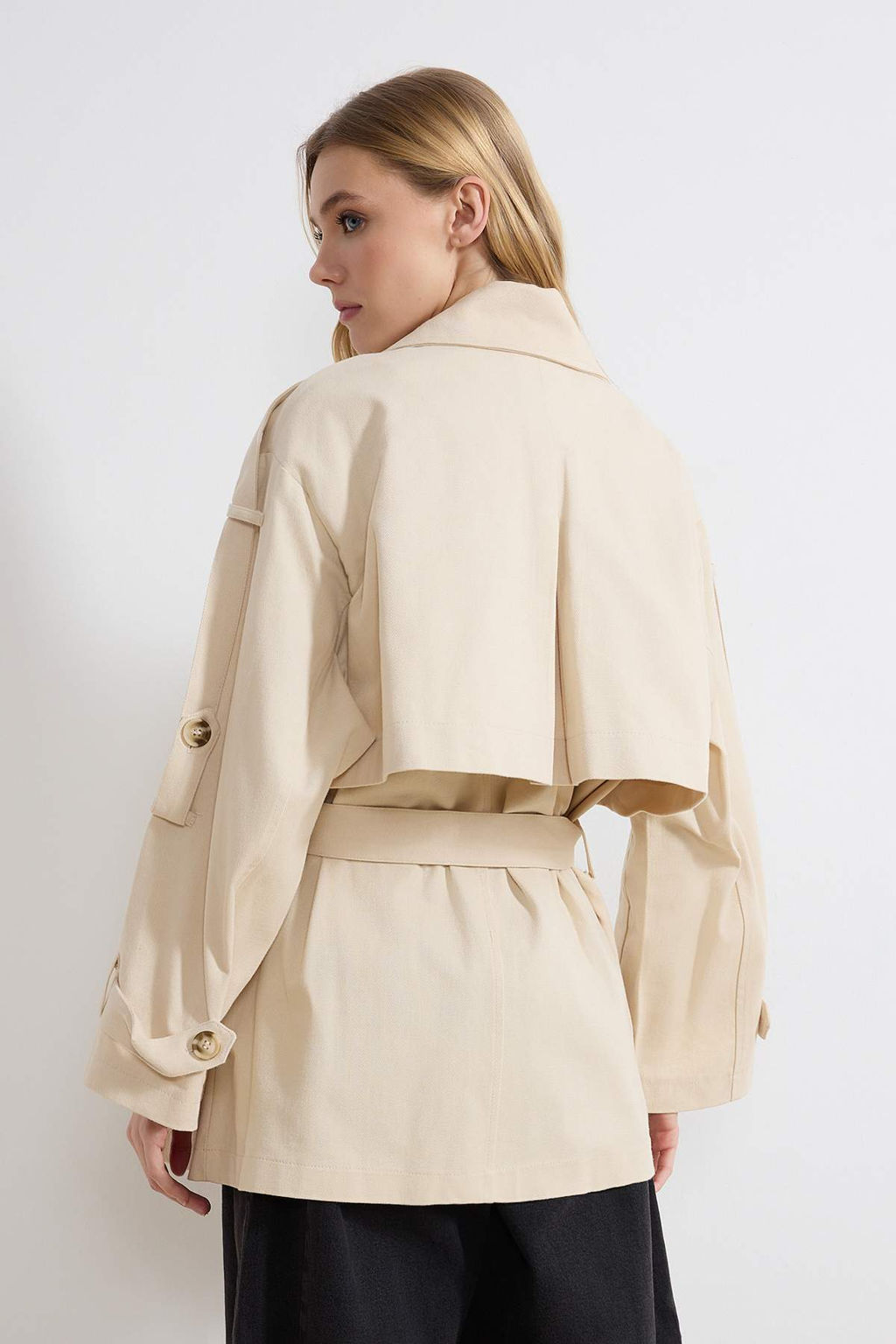 Tas Oversize Kemerli Kruvaze Kapama Midi Trenckot TWOSS26TR00008