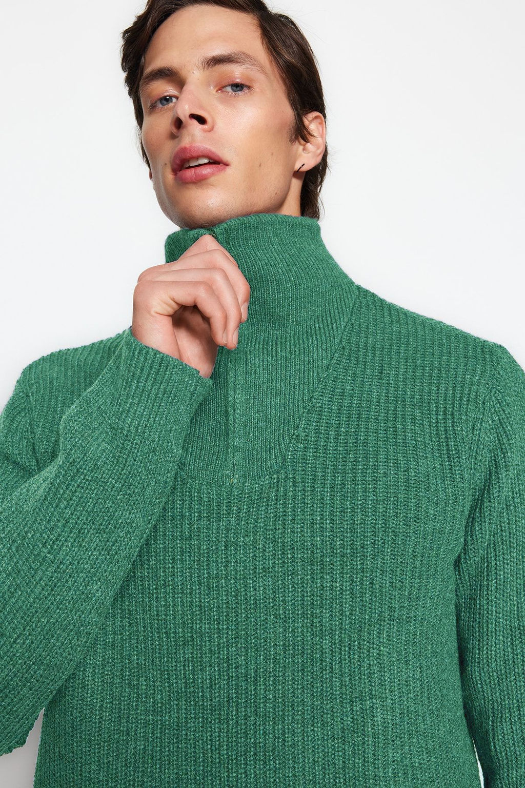 TRENDYOL MAN Ekru Regular Fit Yunlu Fermuarl? Bal?kc? Yaka Triko Kazak TMNAW22KZ0347 - Trendyolmilla фото 3