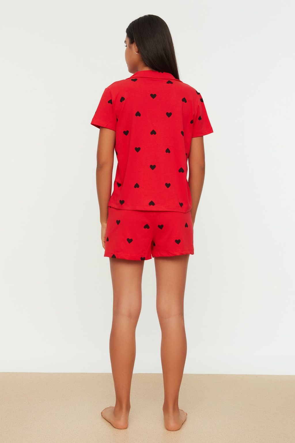 Trendyolmilla Ekru-Cok Renkli %100 Pamuklu Kalpli Sortlu Orme Pijama Tak?m? THMSS21PT0756 фото 18