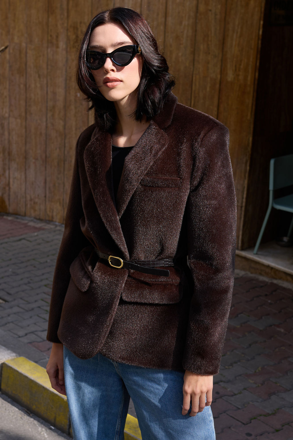 Kahverengi Kemerli T_yl_ Ka_e Regular/Normal Kal_p Blazer Blazer Ceket TWOAW26BC00041 - Trendyolmilla фото 8
