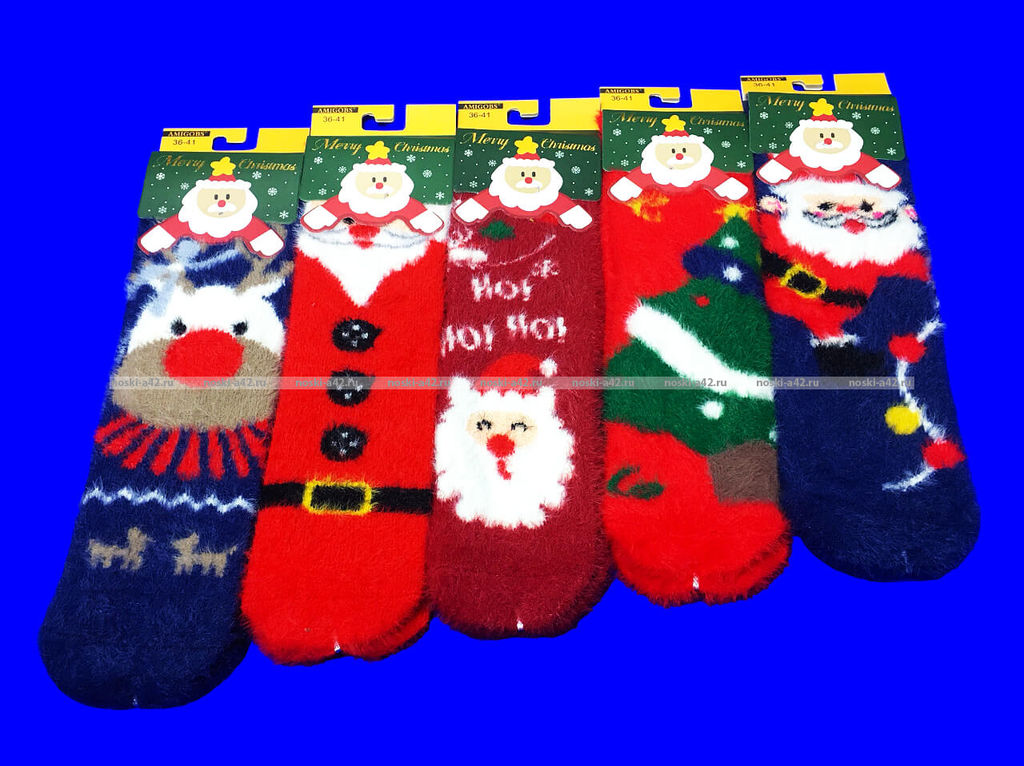 Цена за 5 пар. 5 ПАР - AMIGOBS носки женские НОРКА "НОВОГОДНИЕ ПУШИСТИКИ"