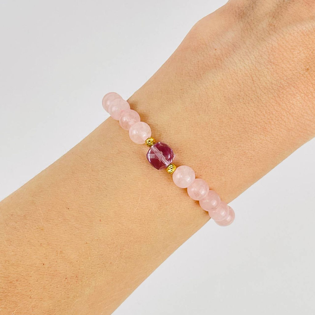 Браслет из Розового кварца и Аметиста 16 см