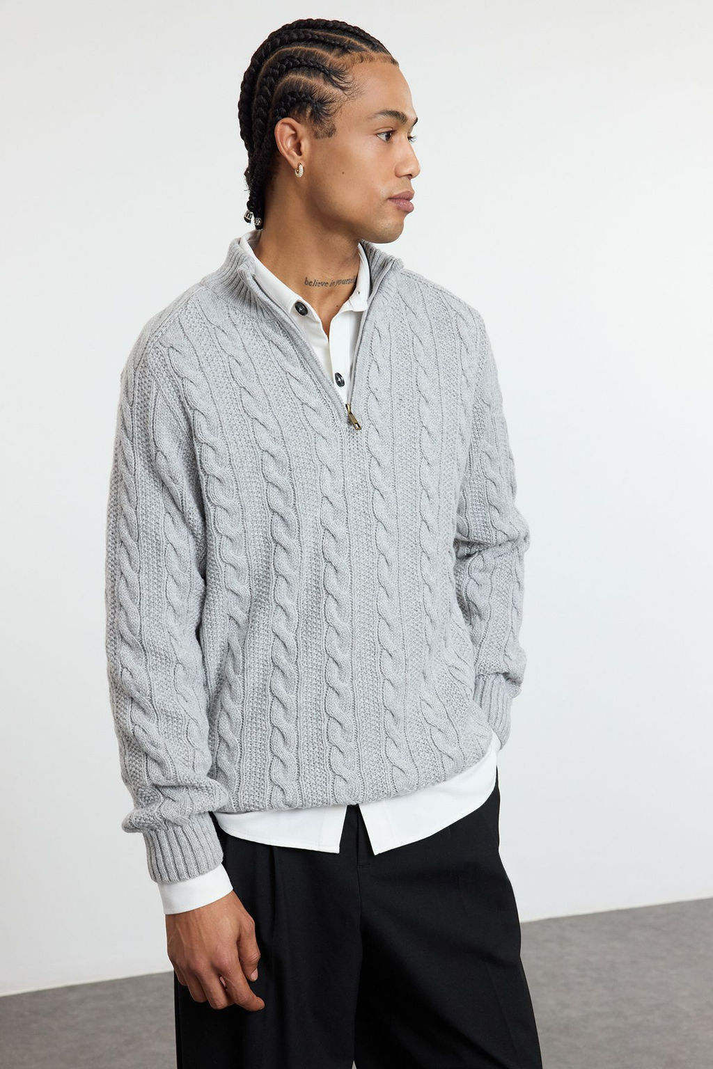 TRENDYOL MAN Bordo Unisex Regular Fit Fermuarl? Yar?m Bal?kc? Sac Orgu Triko Kazak TMNAW21KZ0737 - Trendyolmilla фото 2