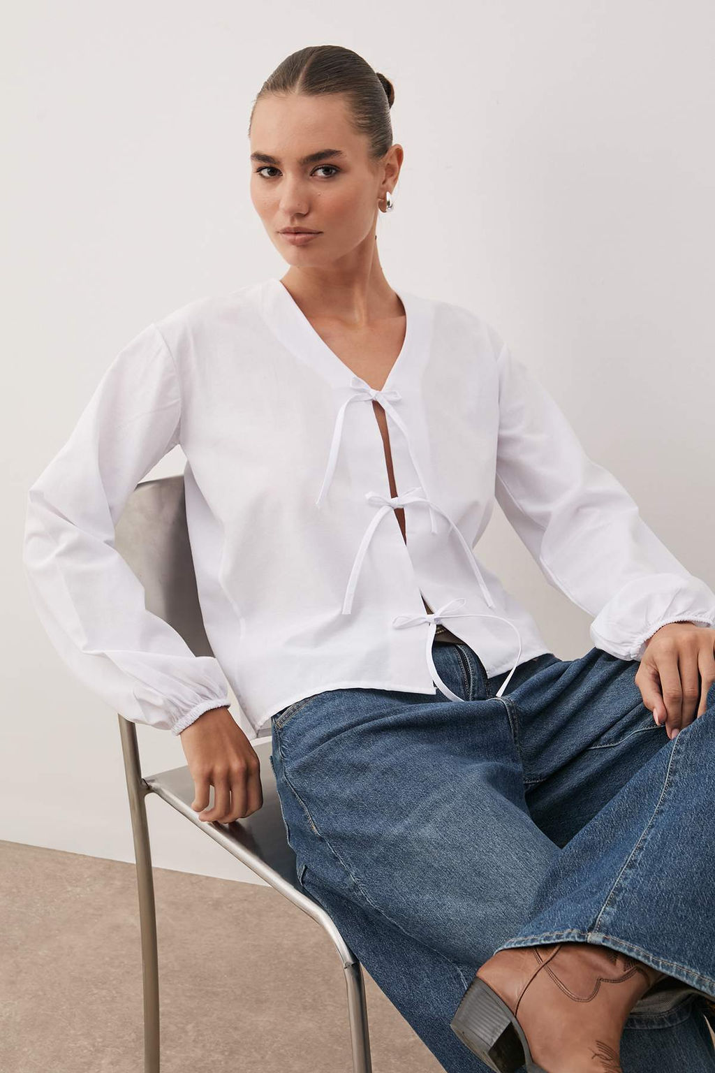 Beyaz Onden Baglamal? Dokuma Gomlek TEDSS24GO00001