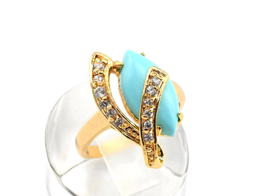 Кольцо позолоченное с бирюзой (имитация) "Грация", размер 16