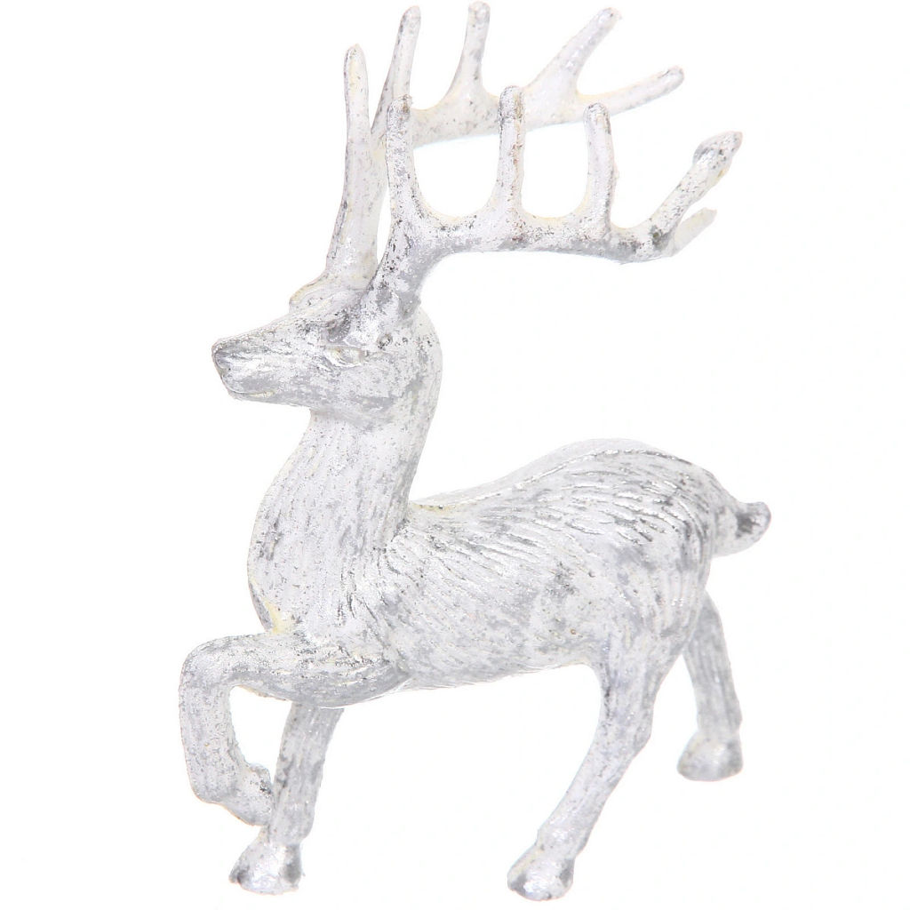 Цена за 2шт. Фигурка новогодняя "Зимний олень" 9.5*4.5*12 см, Серебро/белый
