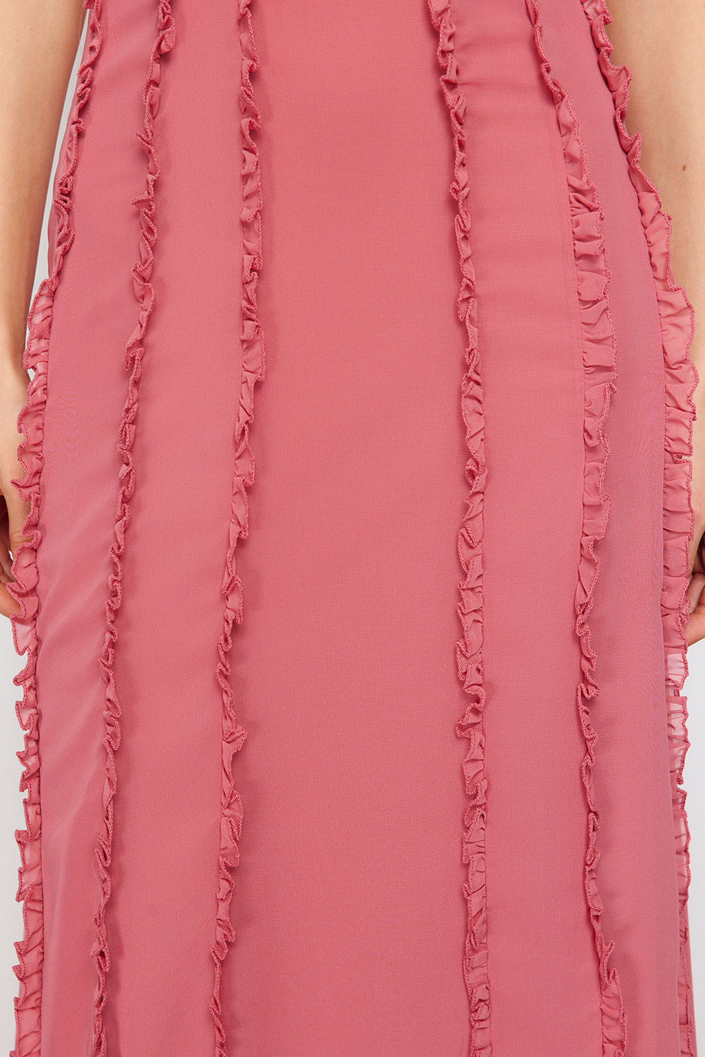 Gul Kurusu Dokuma Sifon Uzun Gece Abiye Elbise TPRSS24AE00072 - Trendyolmilla фото 5