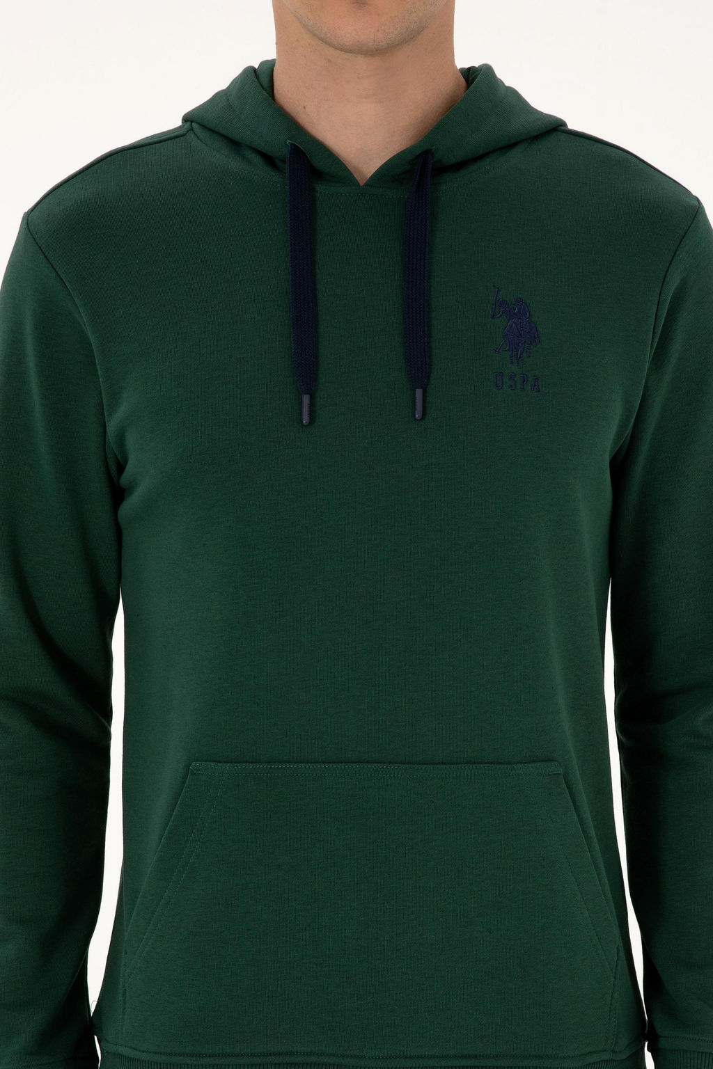 Erkek Regular Fit Kap__onlu Koyu Ye_il Basic Sweatshirt