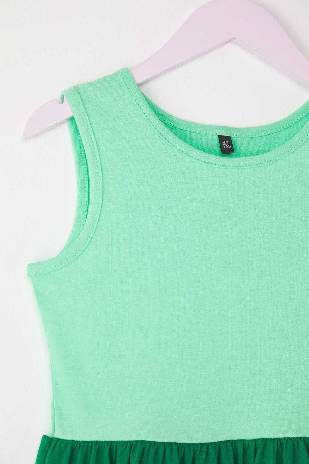 Pembe-Mint 2li K?z Cocuk %100 Pamuk Renk Bloklu Kolsuz Orme Elbise TKDSS25EL00093 - Trendyolmilla фото 5