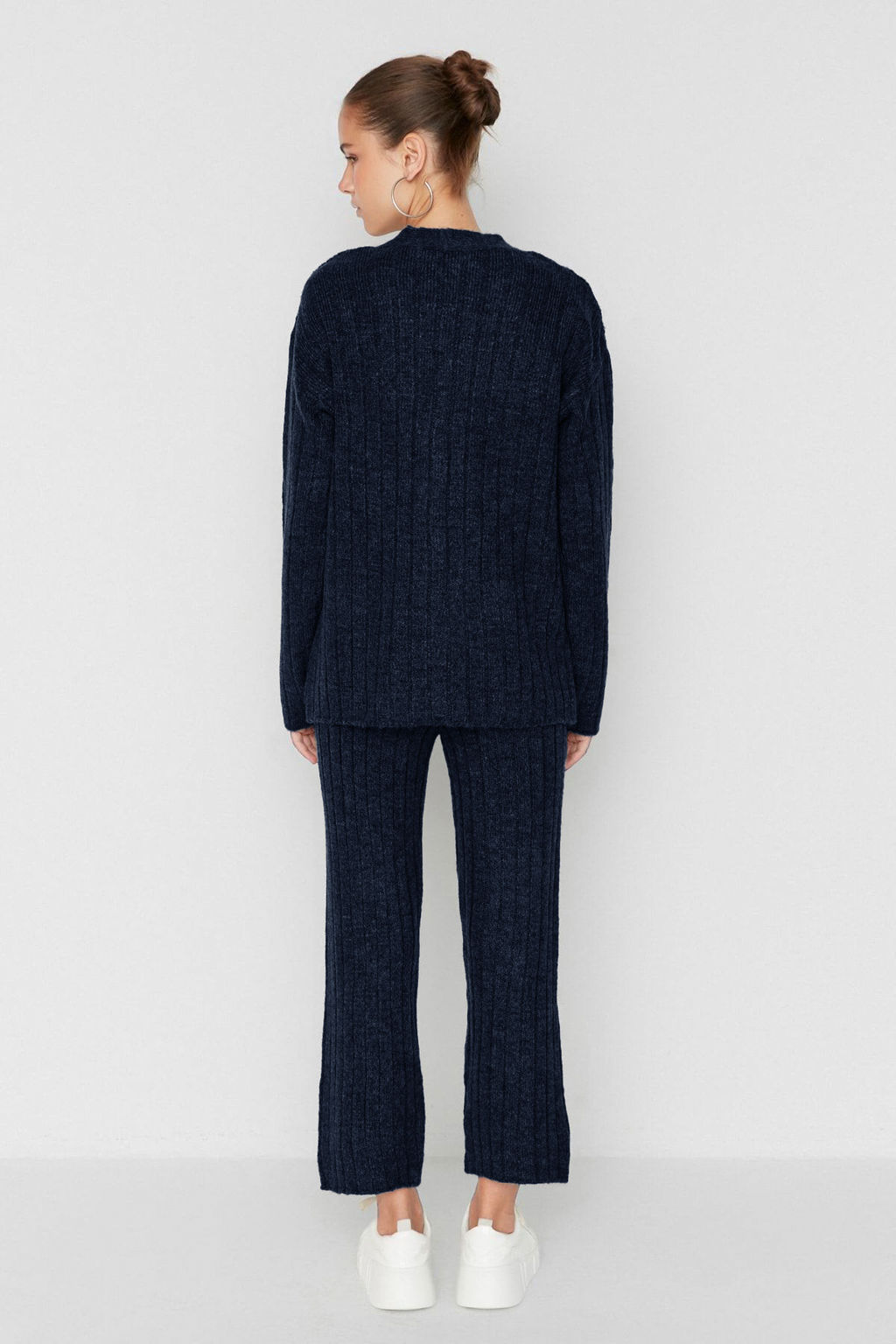 Lacivert Genis Kal?p Yumusak Dokulu Triko Alt - Ust Tak?m TWOAW22AU0128