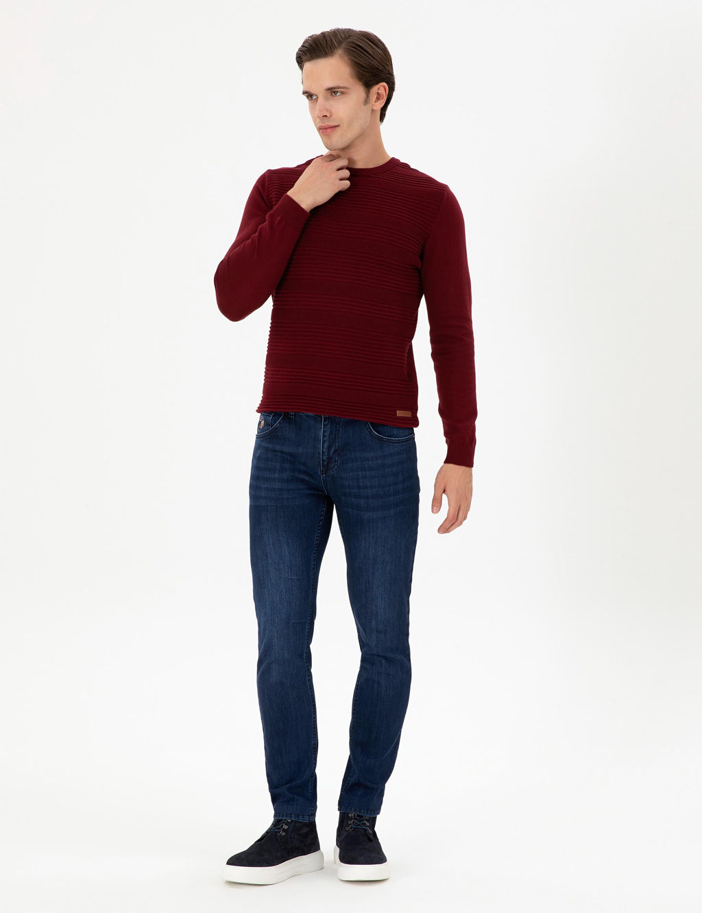 Erkek Slim Fit Bisiklet Yaka Bordo Kazak - U.s. polo assn фото 4