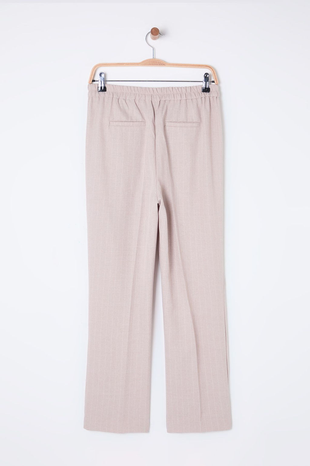 TRENDYOLMILLA Bej Arka Beli Lastikli Cizgili Straight/Duz Kesim Dokuma Pantolon TWOSS25PL00015 фото 9