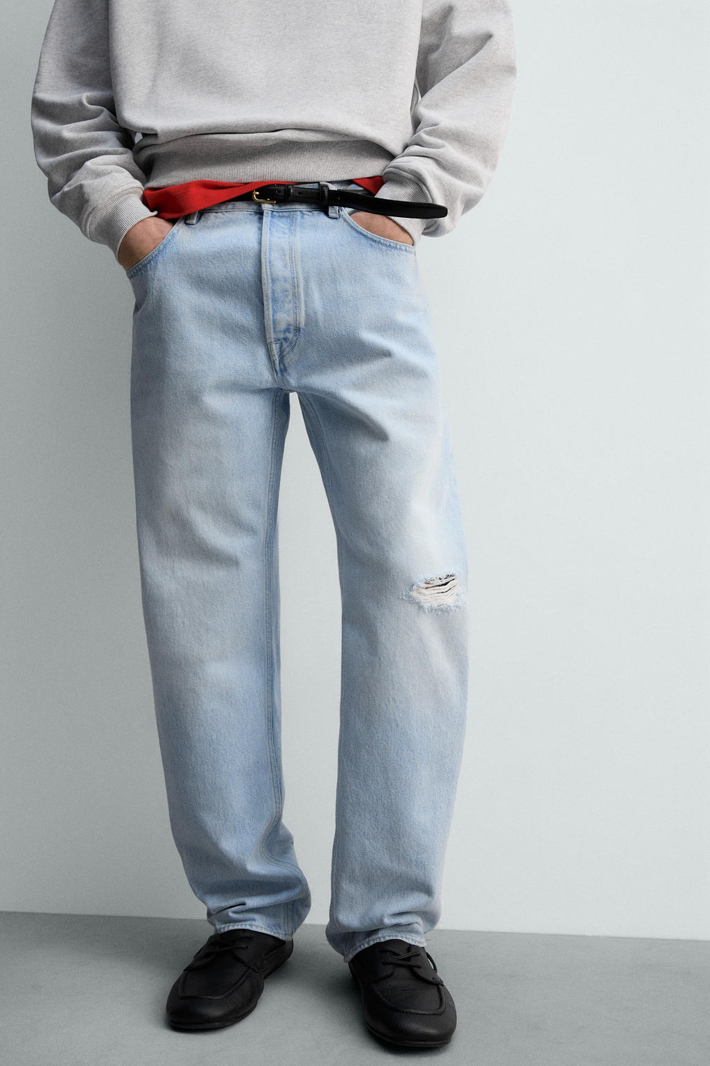 RIPPED STRAIGHT-LEG JEANS - Zara фото 5