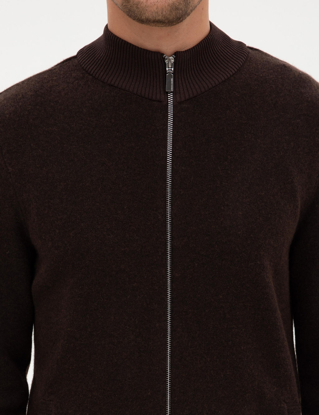 Koyu Kahverengi Slim Fit Y_n Kar___ml_ Triko H_rka